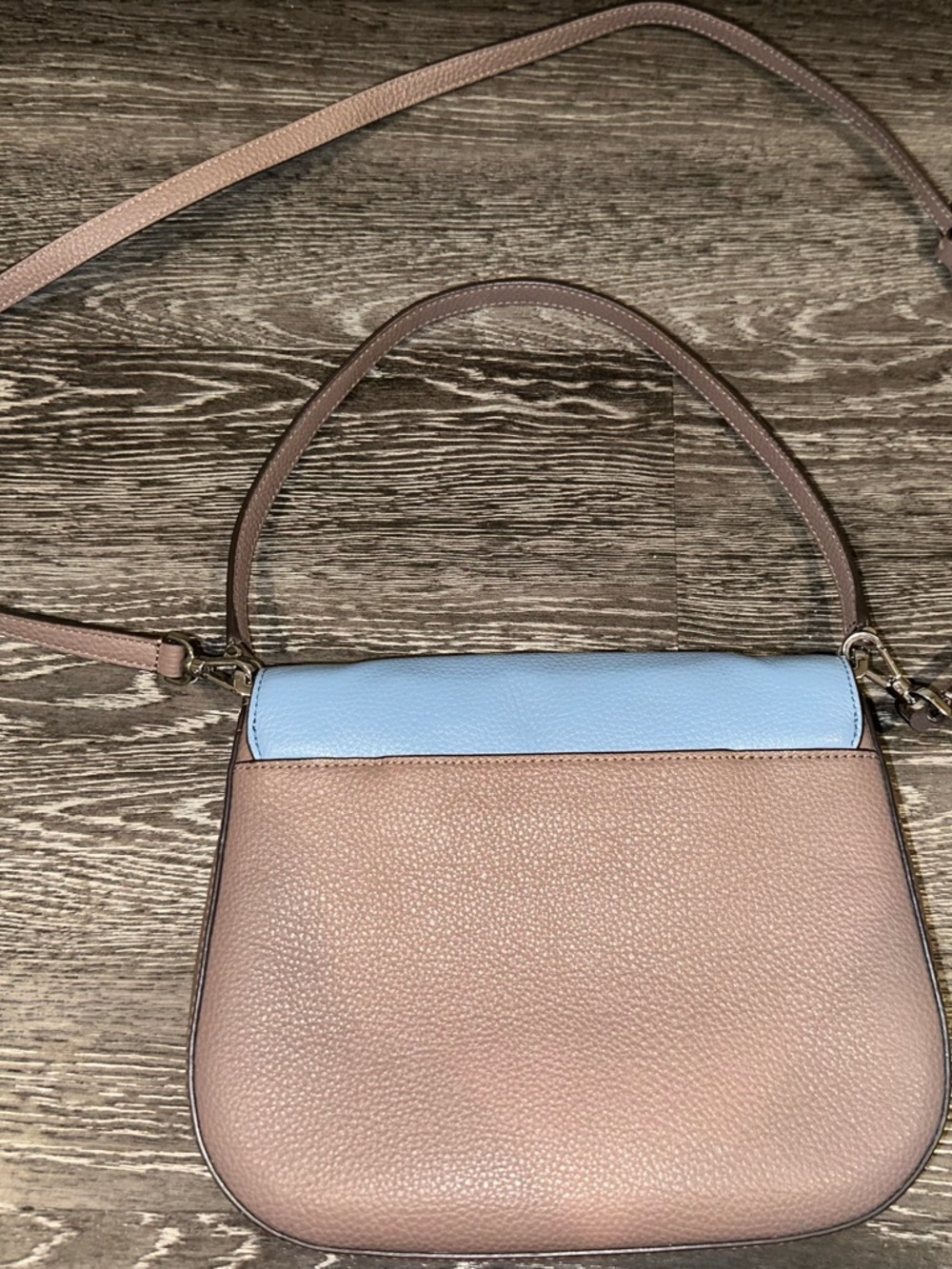 kate spade Pebbled Tricolor Saddle Crossbody — Brown, Cream & Light Blue - Picture 10 of 12